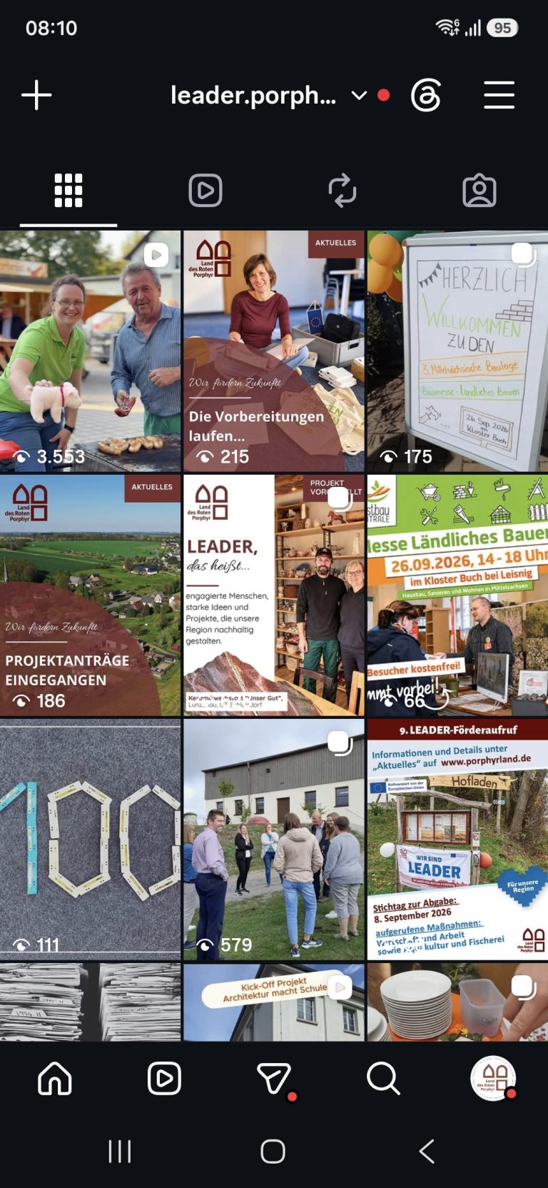 Screenshot des Instagram-Kanals der LEADER-Region Land des Roten Porphyr